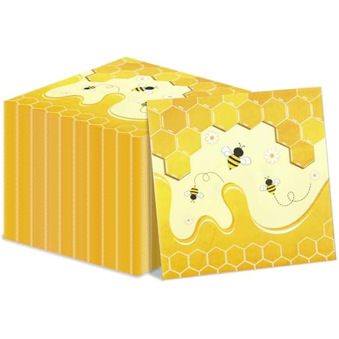 100 PCS BEE NAPKINS, BEE PARTY LUNCH DINNER PAPER NAPKINS, BUMBLE BEE PARTY DECORATIONS, HONEY BEE DISPOSABLE NAPKINS FOR BEE THEMED PARTY, KID'S 1ST BEE DAY, BABY SHOWER - Image 1